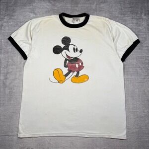 Mickey Mouse Shirt Mens XL White Walt Disney World Vintage Y2K Ringer Classic